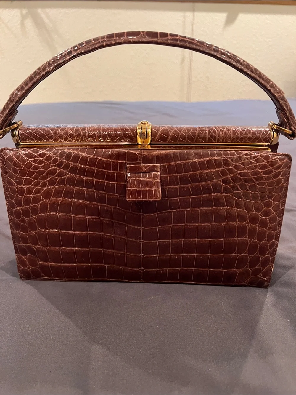 Vintage Brown Aligator Top-Handle Bag